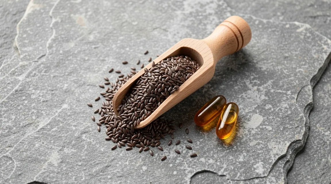 Omega-3 softgels and flax seeds